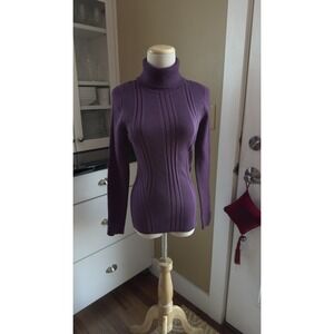 White House Black Market Purple Ribbed Turtleneck Sweater Long Sleeve Small